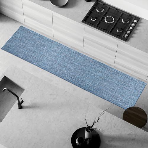 Comart, Alfombra de Cocina con Base Antideslizante de Goma, fácil de Limpiar, Absorbente, de poliéster Trenzado súper Resistente, Moderna para Pasillo, Color Azul, 50 x 240 cm
