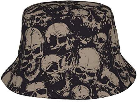 JBYJBX Cooler Totenkopf-Grafikdruck, Unisex, niedlicher Fischerhut, Sonnenhut, Sommerreisen, Strand, Angeln, Rave, Coole Totenkopf-Grafik, Einheitsgr��e