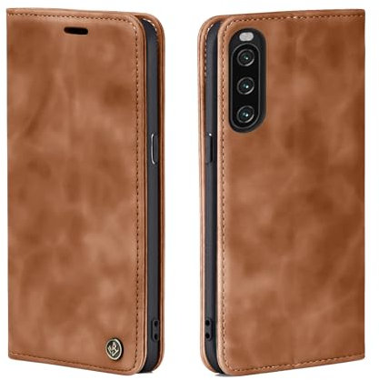 LBH Handyhülle für Sony Xperia 10 IV in Hellbraun mit Karten- und Geldfach Smartphone Hülle mit Standfunktion Flip Case Schutzhülle Magnetverschluss Vintage
