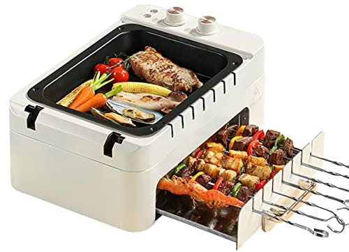 BOBVB Olla Caliente Y Plancha Antiadherentes 4 En 1, Parrilla Eléctrica para Olla Caliente, Control Automático De Temperatura, Placa para Barbacoa, Parrilla Eléctrica Multifuncional, Estufa