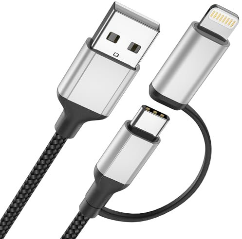 2 in 1 USB C Schnellladekabel 1.5m, USB A auf USB C Kabel und Lightning Kabel, iPhone Ladekabel USB Kabel Typ C Datenkabel für iPhone Samsung Huawei Xiaomi Oneplus Google - Schwarz
