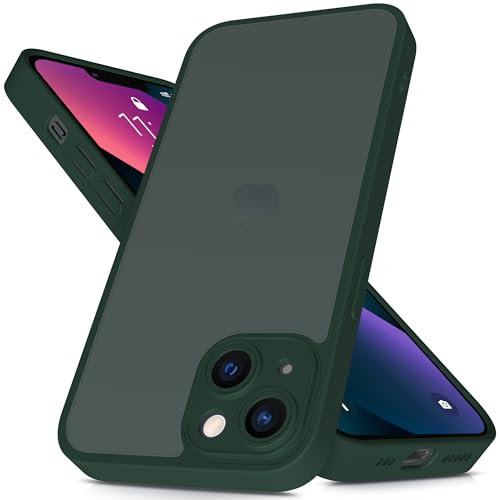 Mootobo for iPhone 13 Case 6.1-Inch, Matte Shockproof Bumper Phone Cover, Military-Grade Protection Ultra Slim 360°Full Body Frosted Translucent Back Phone case for iPhone 13(Deep Green)