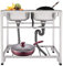 Begoniape Fregadero de cocina doble fregadero de acero inoxidable fregadero fregadero comercial mesa de trabajo fregadero cocina fregadero empotrado 83 x 43,94 x 76,96 cm