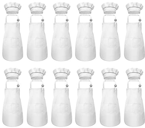 BRETALE 24 Piezas Conjunto de Delantal para Niños Y Gorro de Cocinero Delantal de Cocina Infantil Ajustable para Cocinar Y Pintar