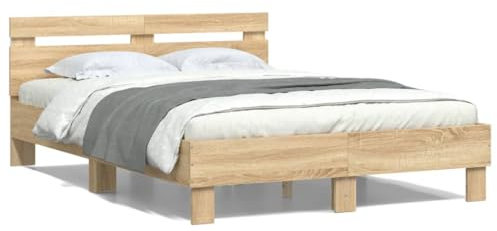 JUDYY Bettgestell mit Kopfteil Beleuchtung Sonoma-Eiche 120x200cm, Bett, Bed Frame, Familienbett, Bettrahmen, Bett Gestell, Bett Rahmengestell, Schlafzimmer Bett - 3207555