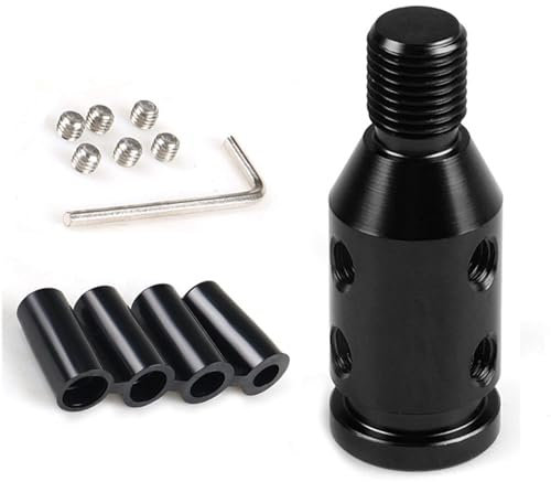FYHJNC Car Gear Shift Knob Adapter, M12x1.25 Universal Gear Knob Adapter, Upgraded Aluminum Gear Stick Shifter Adapter with 4 Fittings 8mm 10mm 11mm 12mm for Non Threaded Shift Knob-Black