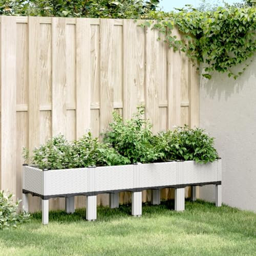 Iiaky Fioriera da Giardino con Gambe Bianco 160x40x42 cm in PP,Fioriera da Esterno,Orto Verticale Rialzato da Esterno per Balcone e Giardino,Mini Orto Rialzato per Piantine,Giardino Verticale da Ester