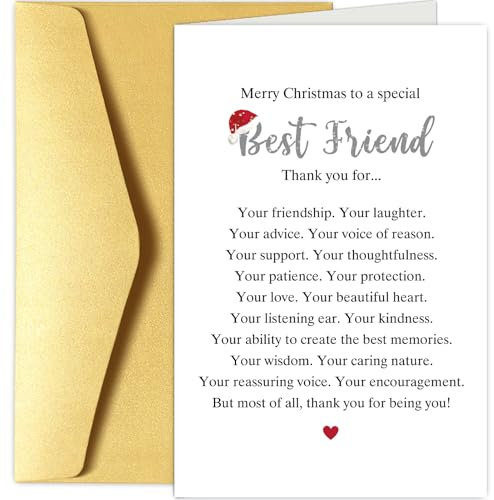 Weihnachtskarte für beste Freundin, Herzliche Freundin, Gedicht, Weihnachtskarte für beste Freundinnen, Freundinnen, Weihnachtsgeschenke, Frohe Weihnachten an einen besonderen besten Freund Karte