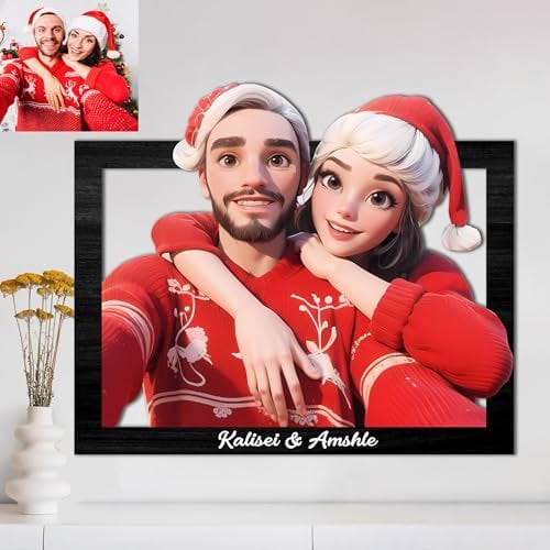 Personalized 3D Cartoon Portrait Wooden Photo Frame,Custom Family Photo Wall Art Plaque Sign Christmas Anniversary Birthday Gift for Family Boyfriend Girlfriend