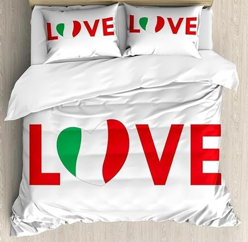 PUOJIEAT Bettwäsche 155x220 Ich Liebe Italien-Flagge Weich Mikrofaser Bettwäsche-Sets Ich Liebe Italien-Flagge Bettbezug mit 2 x Kissenbezug 80x80 cm 3D Bettzeug Set w2353