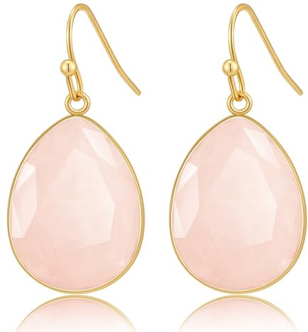 LILIE&WHITE Pierre Rose Boucles d'Oreilles Femme Pendantes - Argent Plaqué Or, Pierre Rose Facettée en Forme de Goutte, Hypoallergénique, Cadeau pour Femme