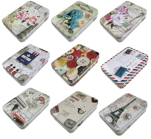 WWYSSZ 9 Stück Metalldosen mit Deckel Kleine Metalldose Mini Blechdosen Bunt, Rechteckige Bonbondose Metallbox, Blechdose Klein Metalldöschen, für Kleinen Gegenständen,9 X 6,5 X 2,5 cm, Retro-Stil