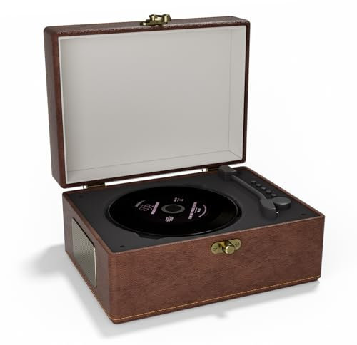 Yintiny Vintage Style Portable Bluetooth CD Player Brown Leather