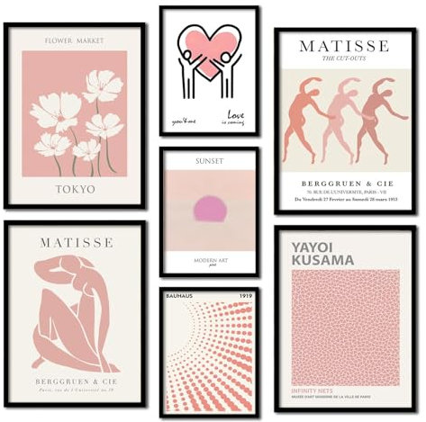 ag.art deco Lot de 7 Posters con Cadre Noir | Affiche Decoration Murale | Affiche Murale pour Salon et Chambre à Coucher | Tableaux Decoratifs Muraux (Rose Abstrait)
