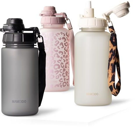MAMEIDO Gourde avec Paille 500 ml, Marqueur de Temps de Motivation, Gourde Sport avec Dragonne, Gourde étanche, Bouteille d'eau sans BPA, Water Bottle (Carbon Grey)