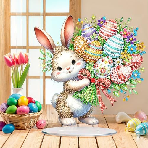 JXAXD Diamond Painting Ostern Osterei, DIY Diamant Painting Osterhase, 5D Diamant Painting Fensterbilder, Fensterbilder Ornamente Diamant Malerei, für Fenster Wand und Eingang Decor, C