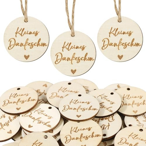 BOFUNX 30 Stücke Holz Geschenkanhänger Kleines Dankeschön Holzanhänger Rund Holzscheiben Holzdeko Streudeko für Hochzeit Taufe Geburtstag Party