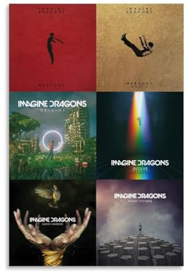 Duboueu Imagine Poster Dragons Rock Band Music Album Collage Vintage Cover Für Zimmer, Ästhetische Leinwand-Wandkunst, Schlafzimmer-Dekor Poster 16x24inch(40x60cm)