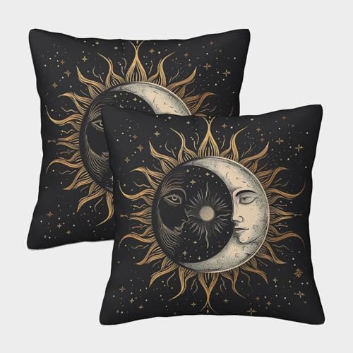 FELASBUID Sol y Luna Fundas Cojines para Sofá Juego De 2 Interesante Funda De Almohada Decorativos Cuadrado Almohadon Cubre Sala Casa Decor 50x50cm