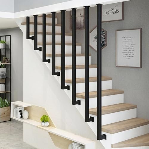 Lonmrrton Corrimano per Scale da 30-150 cm, ringhiera per Scale a Forma di L in Tubo zincato di Ferro battuto Nero, ringhiera per Scale in Tubo Quadrato, Barra di Sicurezza Antiscivolo(30cm)