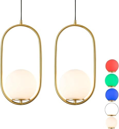 Suspension Moderne Sans Fil À Piles,lustre Chambre Du Télécommande D'intérieur Du Milieu Du Siècle Avec Ampoule À Intensité Variable,Luminaire En Verre Globe Blanc Pour Cuisine,Îlot,Salle À Manger