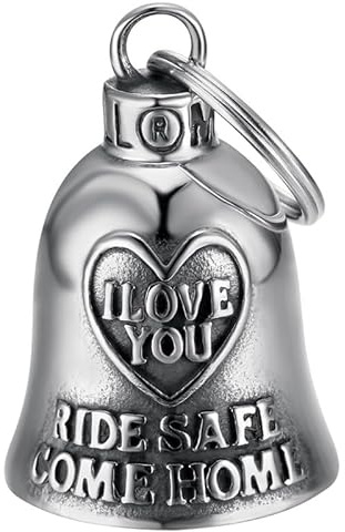 MOCY BELL - Campanella per moto MOCY BELL – I Love You – Guida in Sicurezza – Torna a Casa – Portatrice di Felicità per motociclista in acciaio inossidabile 316L – Talismano di Protezione e Amore