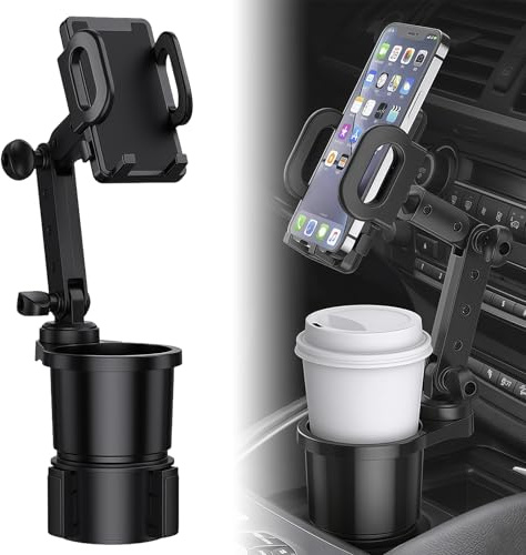 Cup Holder Phone Mount 2 in 1 Cell Phone Holder Expander | Adjustable Extendable Arm, 360° Rotation Car Tablet Mount Holder for 4-7 iPhone Smartphone and Most Bottles