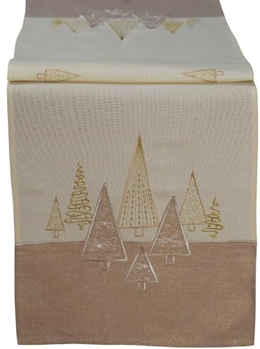 matches21 HOME & HOBBY Tischläufer Weihnachten 40x140 cm beige mit Tannenbaum Stick - Weihnachtstischläufer als Tisch-Deko