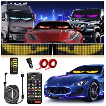 2er Set LED-Augen für Auto (35x10cm) - Programmierbare RGB LED-Anzeige, flexibel - Steuerung per Fernbedienung & Bluetooth App - Für Partys, Werbetafeln, Geschenke