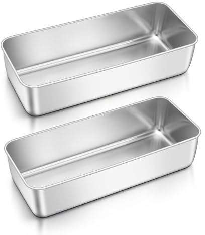 Joyfair 3lb Large Loaf Tin Set of 2 for Baking Bread/Cake, 31 x 13 x 7.5 cm | Food Grade Stainless Steel, Non Toxic, Rust Resistant, Easy Release, Rolled Edge, Versatile Use, Oven & Dishwasher Safe