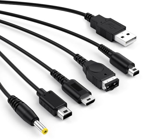 Yisica USB 5 en 1 Câble de Chargeur Compatible avec les Consoles DS Lite/NDS/New 3DS XL/New 3DS/3DS XL/3DS/2DS/DSi XL/Wii U/Gameboy Advance SP (GBA SP)/PSP1000/2000/3000 (1)