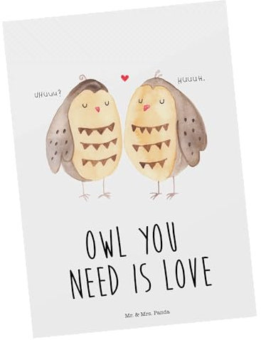 Mr. & Mrs. Panda Postkarte Eulen Liebe - Geschenk, Wortspiel lustig, Ansichtskarten, Pärchen, Paar, verliebt, Freundin Geschenk, Dankeskarte,