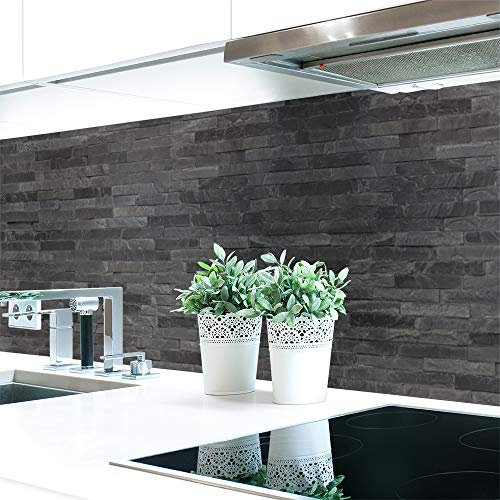 Küchenrückwand Steinwand Dunkel Premium Hart-PVC 0,4 mm selbstklebend - Direkt auf die Fliesen, Größe:60 x 60 cm