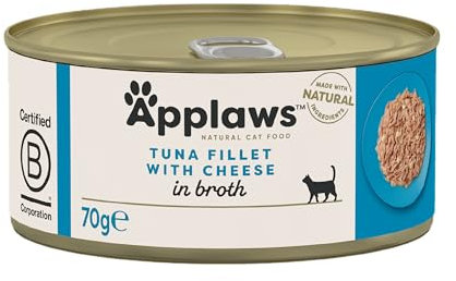 Applaws Premium Natural Katzenfutter Nass, Thunfisch mit Käse in Brühe 70g Dose (24x70g)