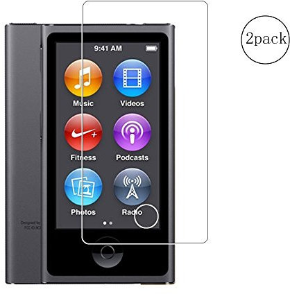 Toshion Displayschutzfolie für iPod Nano 7 / 8. Generation, vollständige Abdeckung, Härtegrad 9H, gehärtetes Glas, Displayschutzfolie für iPod Nano 7 / 8, blasenfrei, kristallklar, 2 Stück