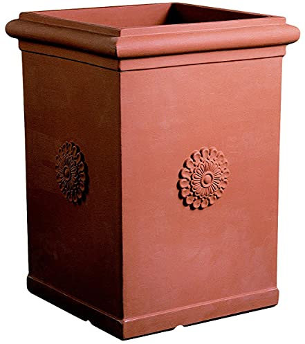 ELBI Tall Resin Vase with Rosette 50 cm. Terracotta -