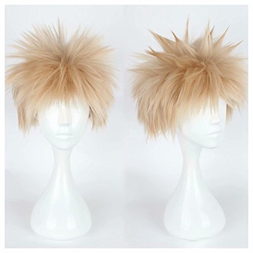 COSPLAZA My Hero Academia Bakugou Katsuki Halloween Cosplay Kostüm Perücke kurze flauschige hellblonde Anime Haare