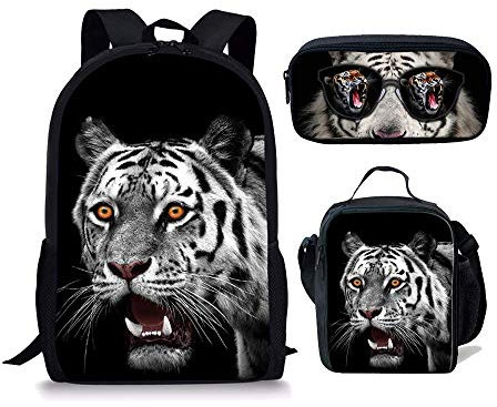Showudesigns Schultaschen-Set für Kinder, Schulrucksack, Lunchbox, Federmäppchen, Tiermotiv Tiger 1 Sets