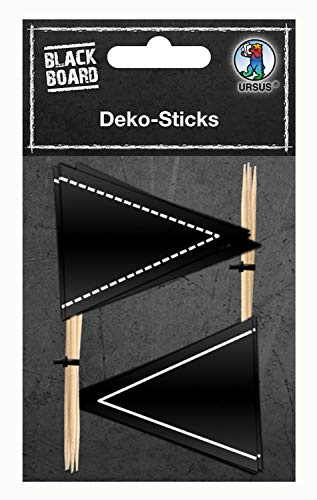 Ursus 42930002 - Tafelfolien Deko-Sticks, matt schwarz, 10 Stück, ca. 5,5 x 4,5 cm, abwaschbar, schreibbar mit Speckstein, Kreide und Buntstiften, ideal als Tortendeko