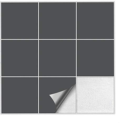 Kiwistar Fliesenaufkleber Dunkelgrau Seidenmatt - 15 x 15 cm - 25 Stück - Klebefliesen zum Überkleben von Wandfliesen - Fliesensticker für Küche Bad Fliesenmuster - selbstklebend und wasserfest