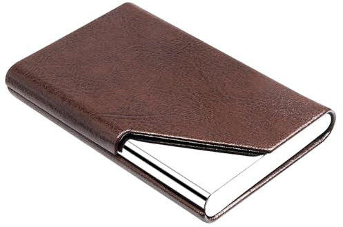 Padike Porte-cartes de visite en cuir amélioré pour homme ou femme – Porte-cartes fin en métal avec blocage RFID avec fermeture magnétique (Z-café)