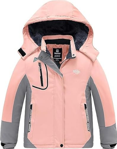 Wantdo Giacca da Snowboard Running Giacca Outdoor Primaverile Parka con Cappuccio Antivento Giubbotto Running Antipioggia Bambina Rosa 140-146