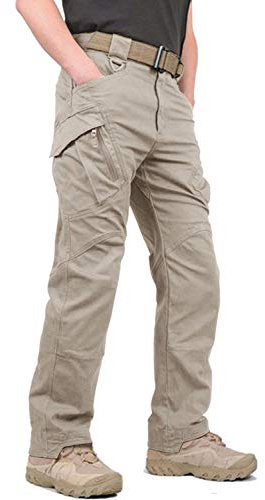 KEFITEVD Mens Tactical Cargo Trousers Outdoor Ripstop Army Pants Climbing Combat Trouser, Khaki, 32