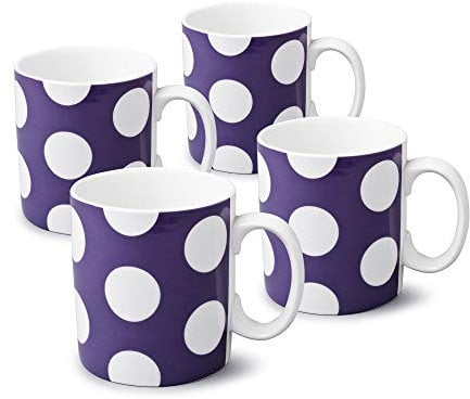 WM Bartleet & Sons 1750 TSET73 Traditional Set of 4 One Pint Porcelain Mug/Cup, 1pt/568ml – Purple Dotty