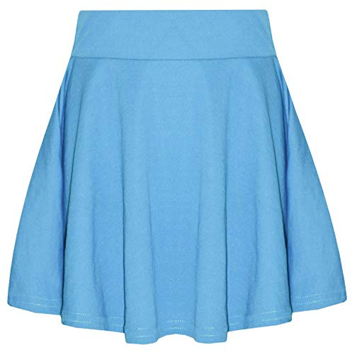 A2Z 4 Kids Girls Plain Skater Skirt Camouflage for School Trendy Soft Feel - Plain Skater Skirt Sky Blue 9-10