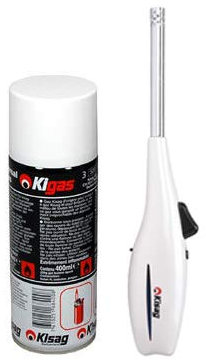 Kisag Feuerstab mit Metallrohr weiß mit Piezozündung & 1 Kigas 400 ml