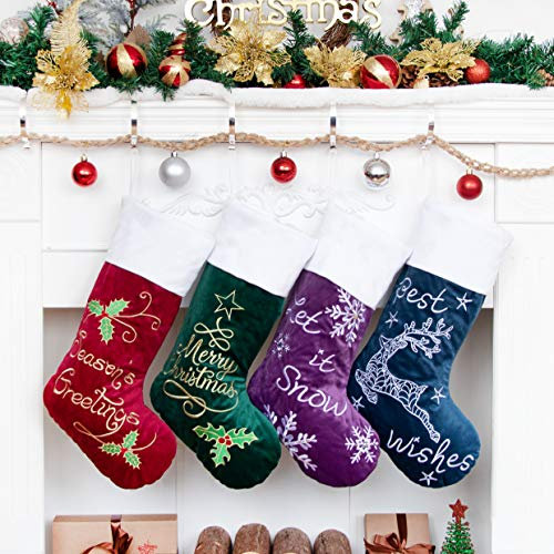 Nikolausstrumpf Weihnachtsstrumpf zum Befüllen & Aufhängen, Nikolaussocke Weihnachtsdekoration für Kamin, Weihnachtsbaum, Wand, Treppe,Mehrfarbig, 4er Set