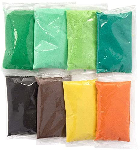 Baker Ross FE175 Bastelsand in Dschungel-Farben, 8 Beutel mit Dekosand für Kinder, Bastelbedarf für Kinder, Durchsichtig, Mittel