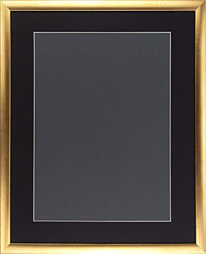 Massivholz-Bilderrahmen DAUPHINE 70 x 70 cm mit Passepartout passend für Bild 60 x 60 cm Rahmenfarbe: Gold patiniert,Passepartoutfarbe: Schwarz. Geeignet für Kunstdrucke, Poster und mehr.