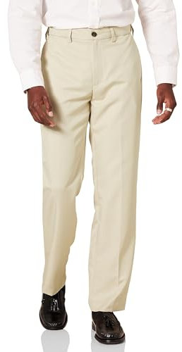 Amazon Essentials Men's Classic-Fit Expandable-Waist Flat-Front Dress Pant, Stone, 34W x 29L